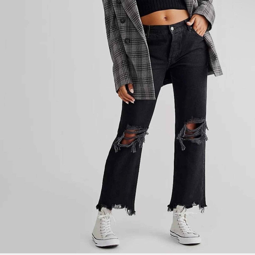 FREE PEOPLE We The Free Maggie Mid-Rise Straight-Leg Jeans Washed Black